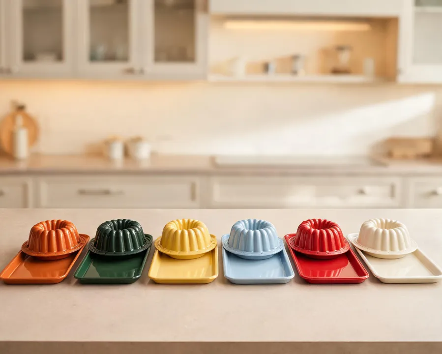 Nordic Ware bakeware shown in signature colors