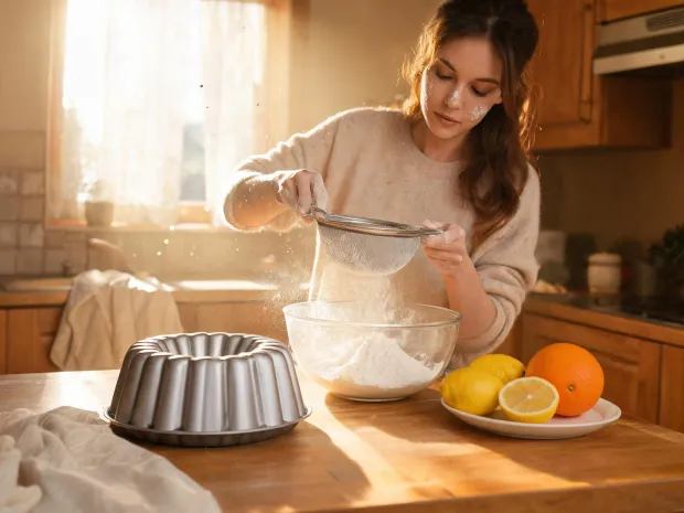 Home baker using Bundt pan